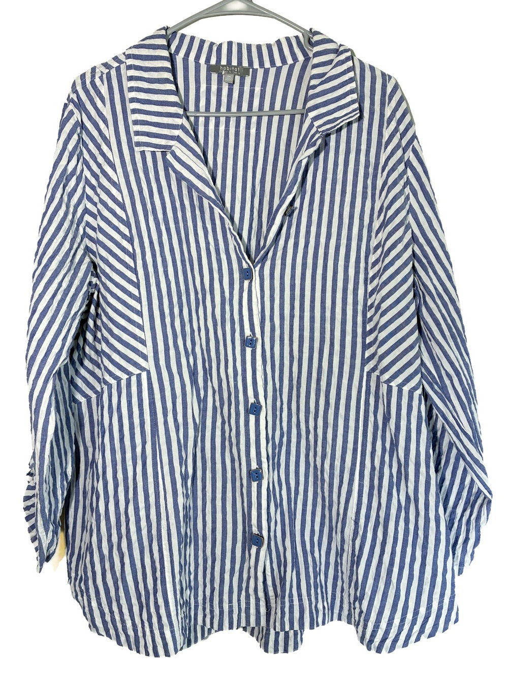 Habitat Clothes Mixed Stripe Button Down Shirt Blue White Size XXL